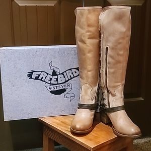 NIB Freebird by Steven Coal long boots, taupe color, size 8 with 2 1/2 inch heel